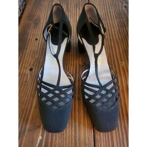 Vintage Made In Italy Brown Fabric Strappy Block Heel Shoes 8.5